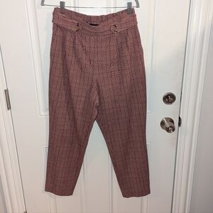 Express High Waist Pink And Brown Plaid Pants